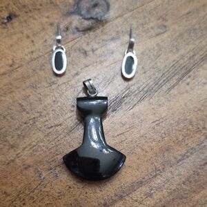 Black Pendant and Earring Set